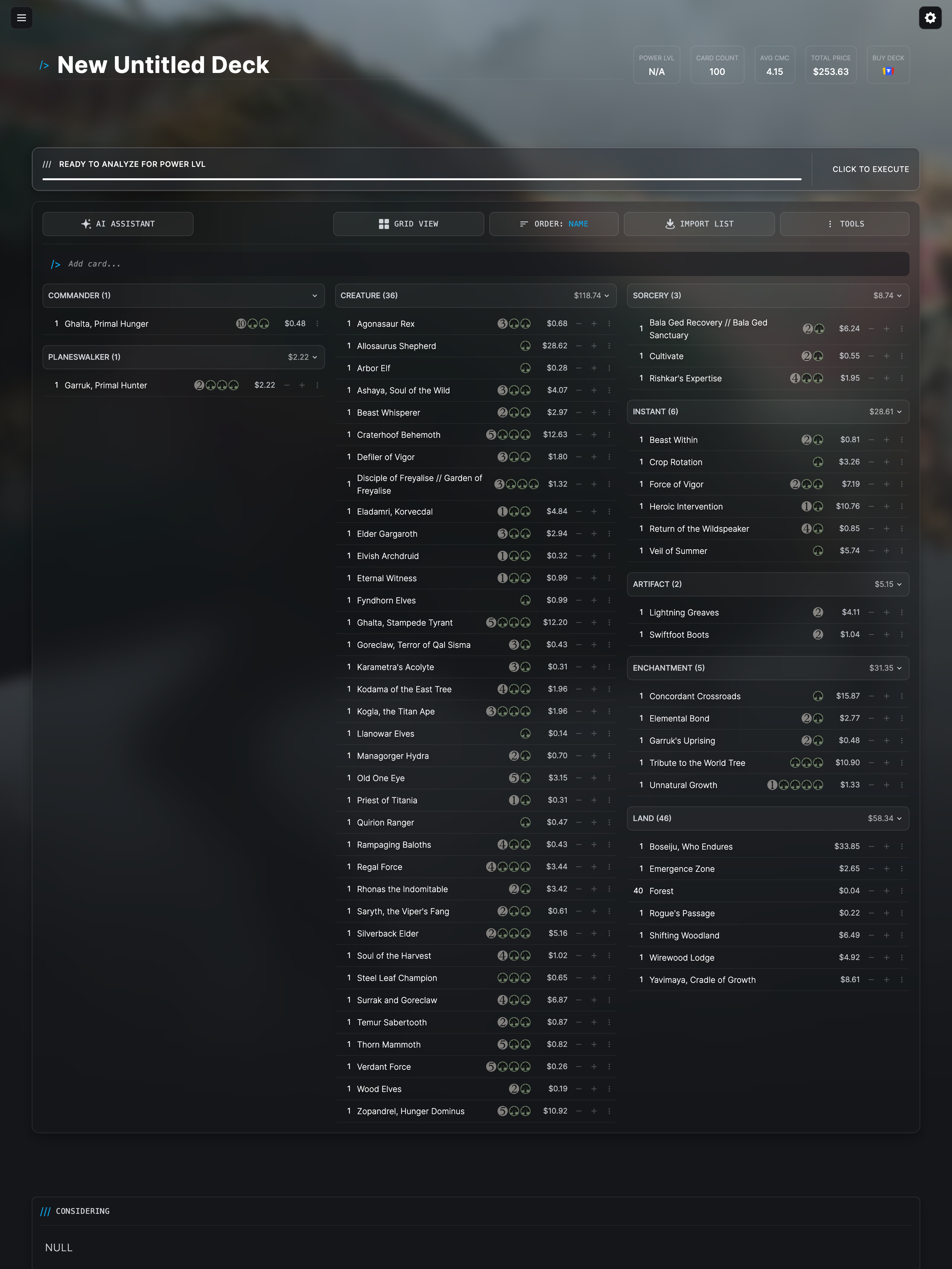 The deck progress bar at the bottom of the builder, ready for analysis.