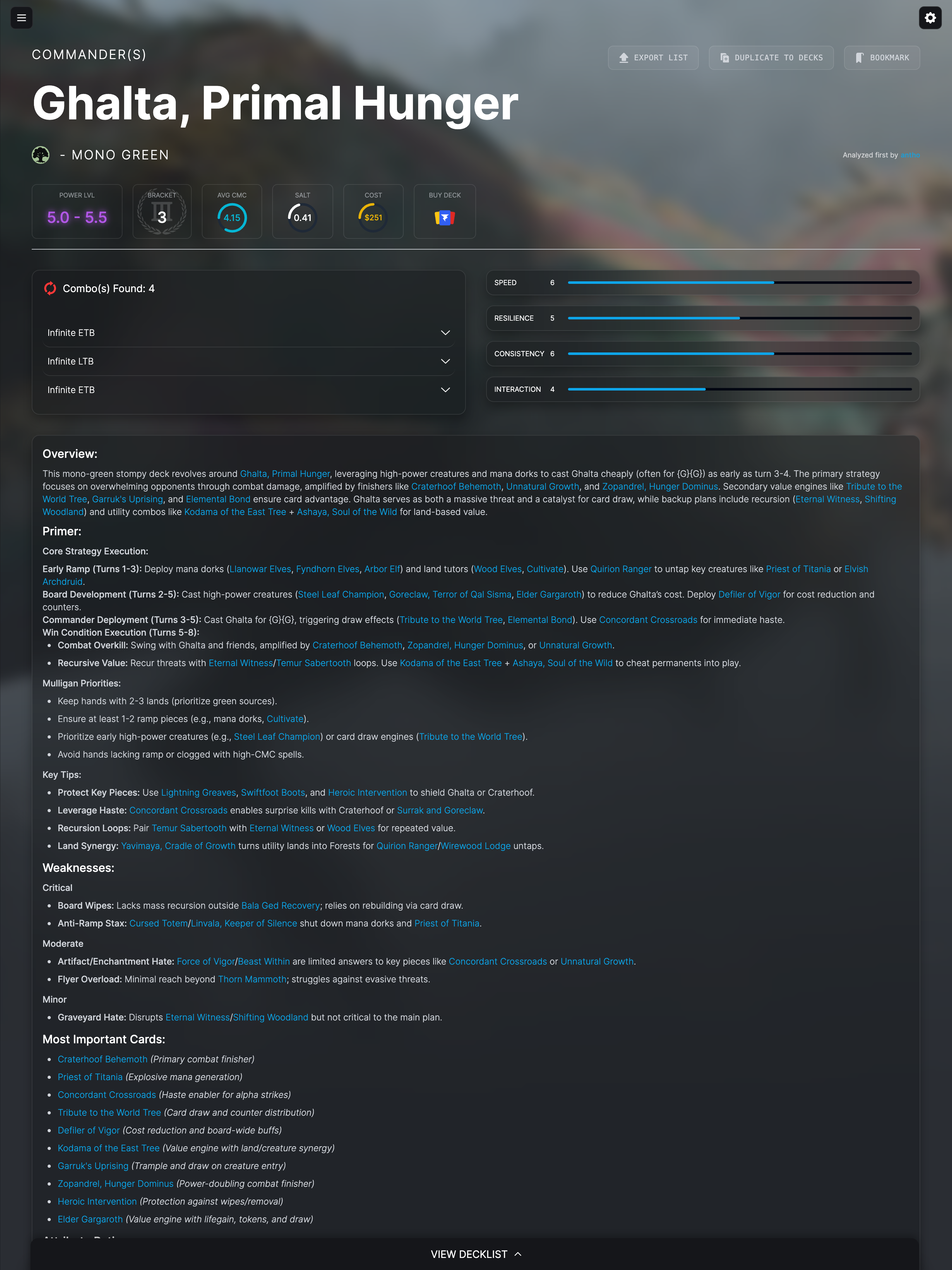 The deck progress bar at the bottom of the builder, ready for analysis.