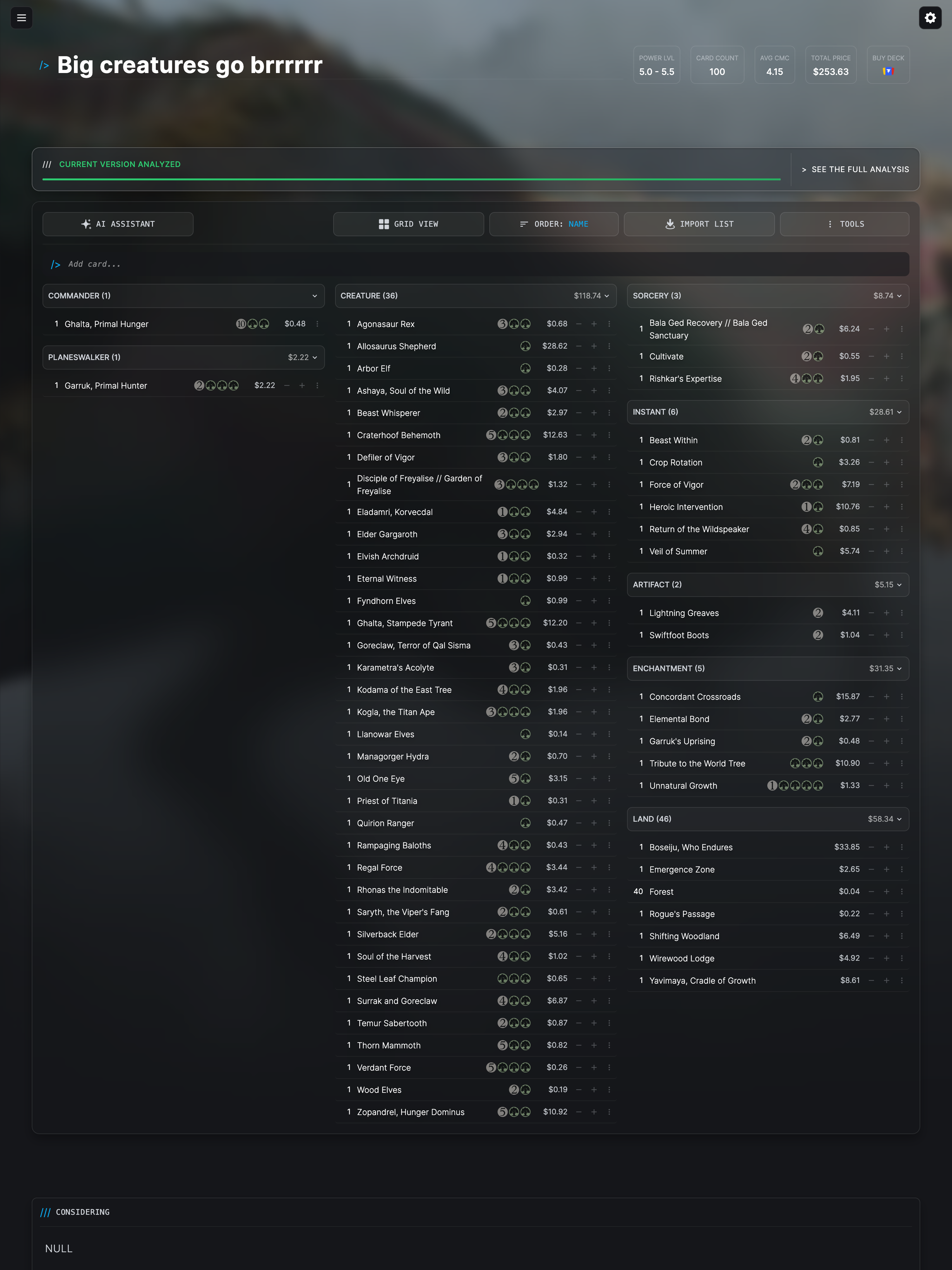 The deck progress bar at the bottom of the builder, ready for analysis.
